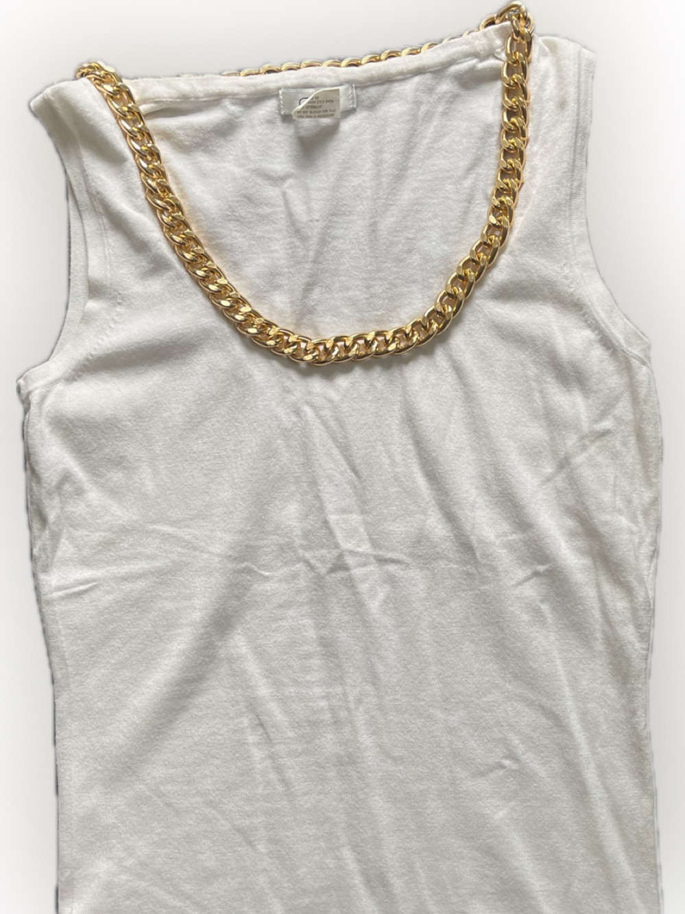 Cache White Tank Top with Gold Chain Trim